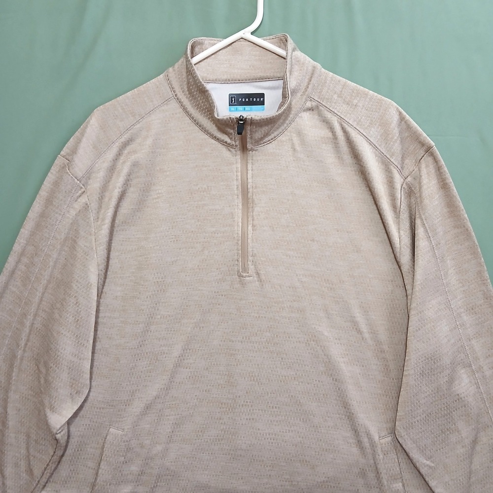 PGA TOUR Men's XL Gold Mock Neck 1/4 Zip Pullover Golf Sport Shirt Long Sleeve - Picture 3 of 16